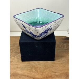 Handmade Pottery Blue Purple Fish Bowl Signed “KW” 🔥